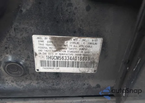 2004 Honda Accord 2.4 Lx from USA, damaged, VIN 1HGCM56334A016999